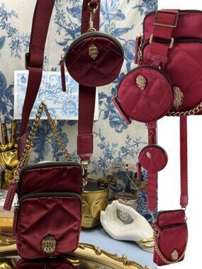 🆕 KURT GEIGER LONDON 🧿 NWOT Recycled Nylon Multi Pocket XBody Bag, Burgundy
